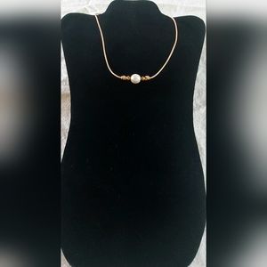 Handmade Gold & White Pearl & Natural Leather Necklace